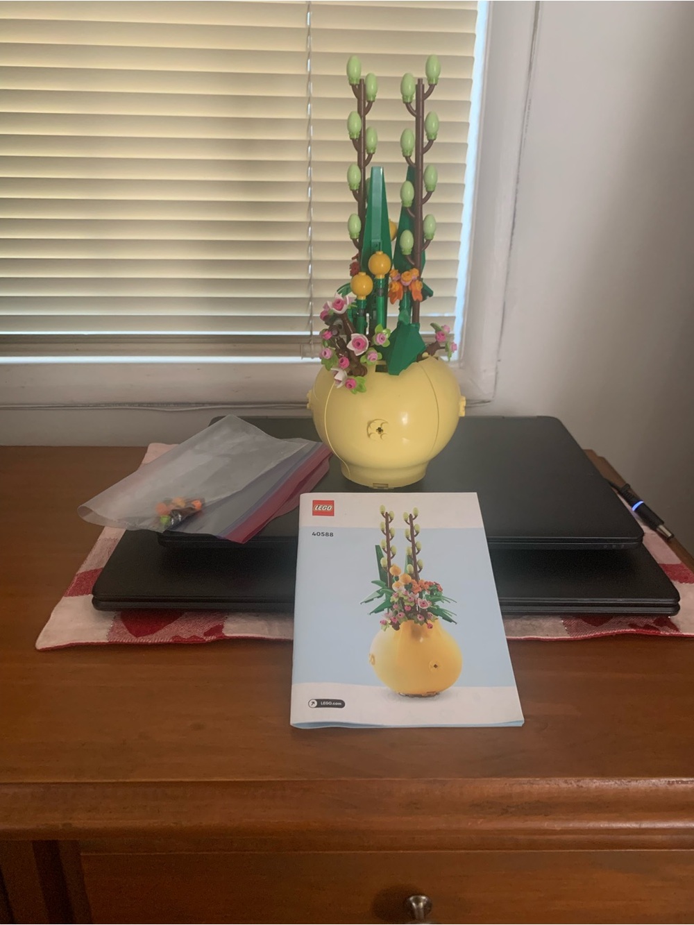 Lego Yellow Floral Orb with Green Stems and Pink Blossoms